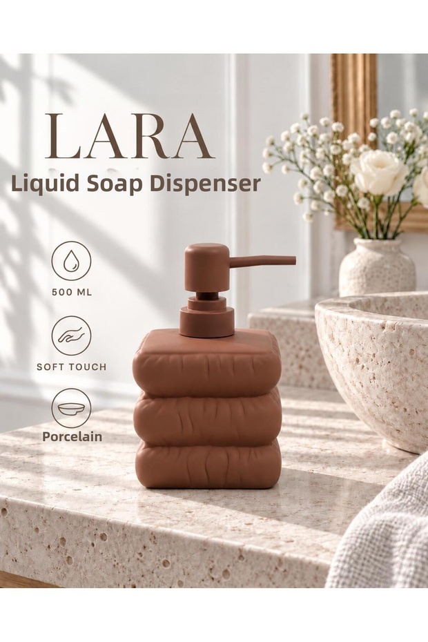 Lara 500 ml Porcelain Soft Touch Liquid Soap Dispenser - Brown