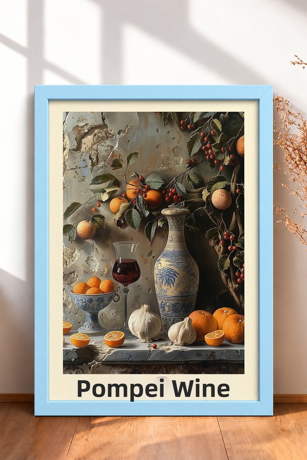 Vino Di Pompei Stone Wall Still Life Framed Painting Italy Poster Living Room Kitchen Wall Decor Itp113