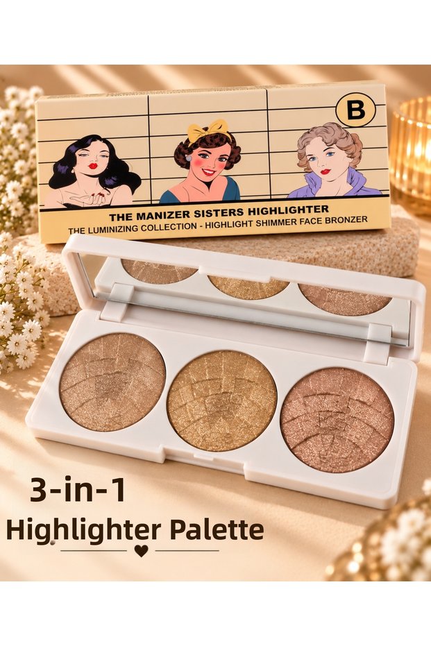 3-Piece Highlighter Palette: Shimmering Face and Makeup Palette (Available in A-B Color Options)