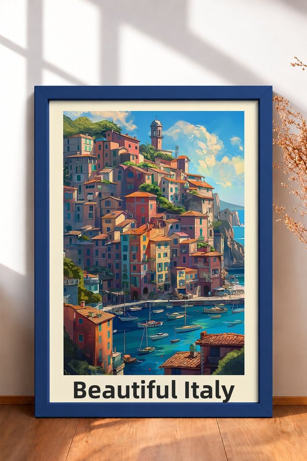 Bella Italia, Port City, Framed Painting, Italy Poster, Living Room, Kitchen, Wall Decor, Itp122.