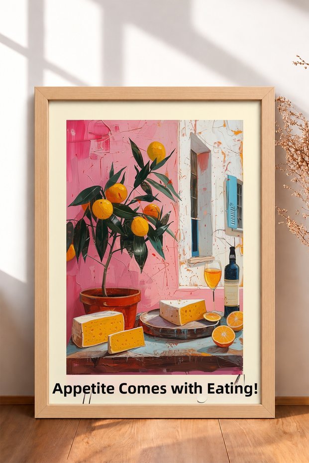 L'Appetito Vien Mangiando Cheese Feast Framed Painting Italy Poster Wall Decor Itp180