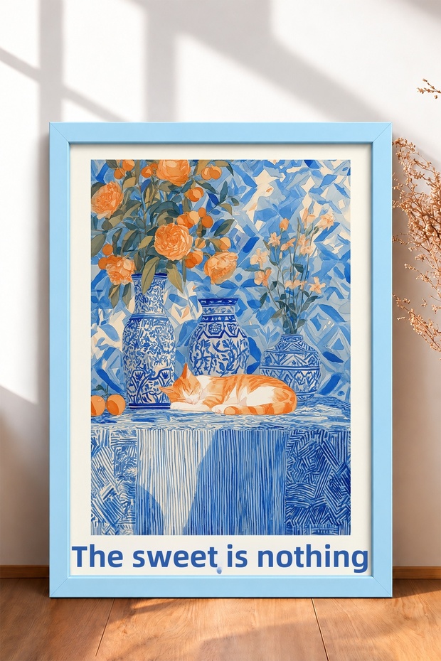 The Dolce Far Niente Sleeping Cat Framed Painting, Italy Poster, Wall Decor, Itn017.