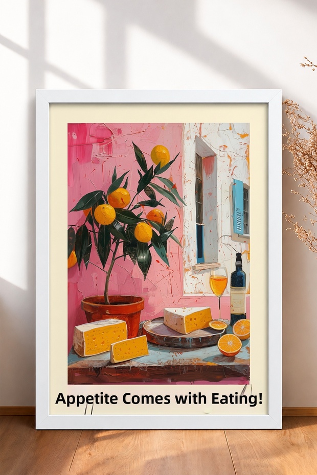 L'Appetito Vien Mangiando Cheese Feast Framed Painting Italy Poster Wall Decor Itp180