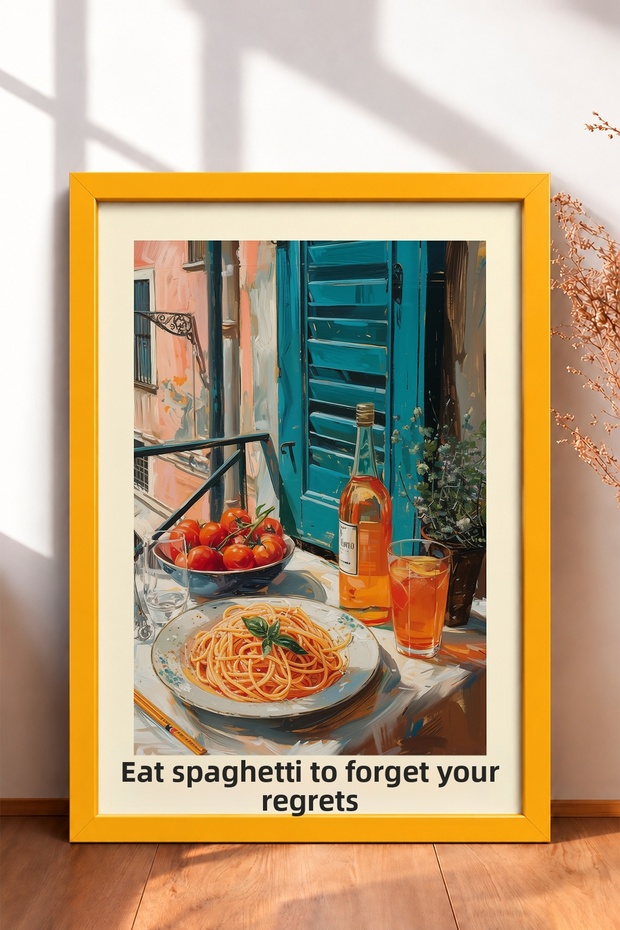 Eat Spaghetti – Spaghetti-Themed Table Setting – Framed Poster – Italy Poster – Wall Decor – Itp171