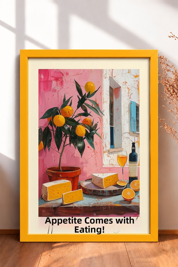 L'Appetito Vien Mangiando Cheese Feast Framed Painting Italy Poster Wall Decor Itp180