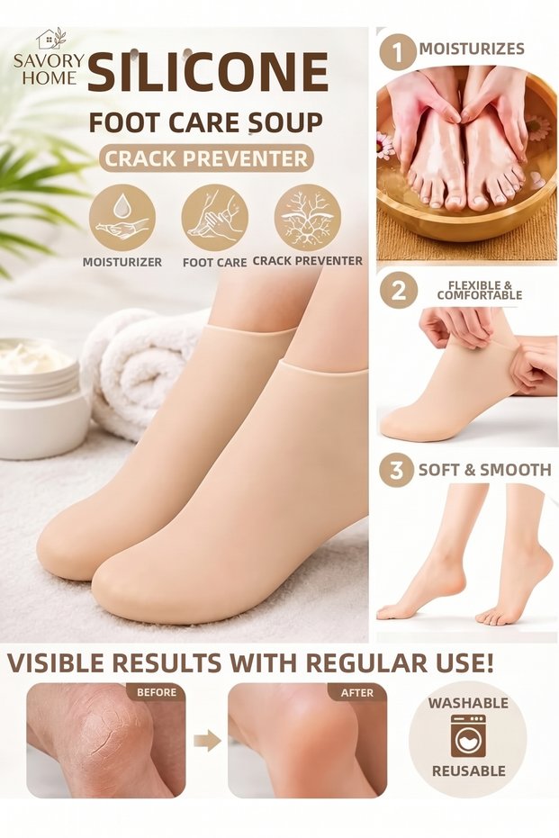 1 Pair of Silicone Moisturizing Spa Gel Heel Socks for Foot Care.