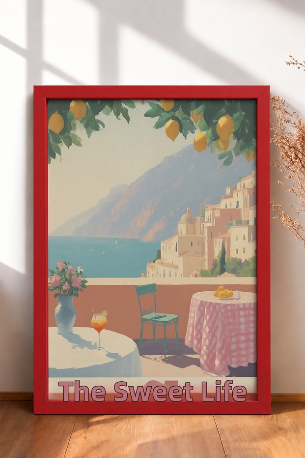 La Dolce Vita Lemon-Themed Framed Painting, Italy Poster, Living Room and Kitchen Wall Decor, Itn021.