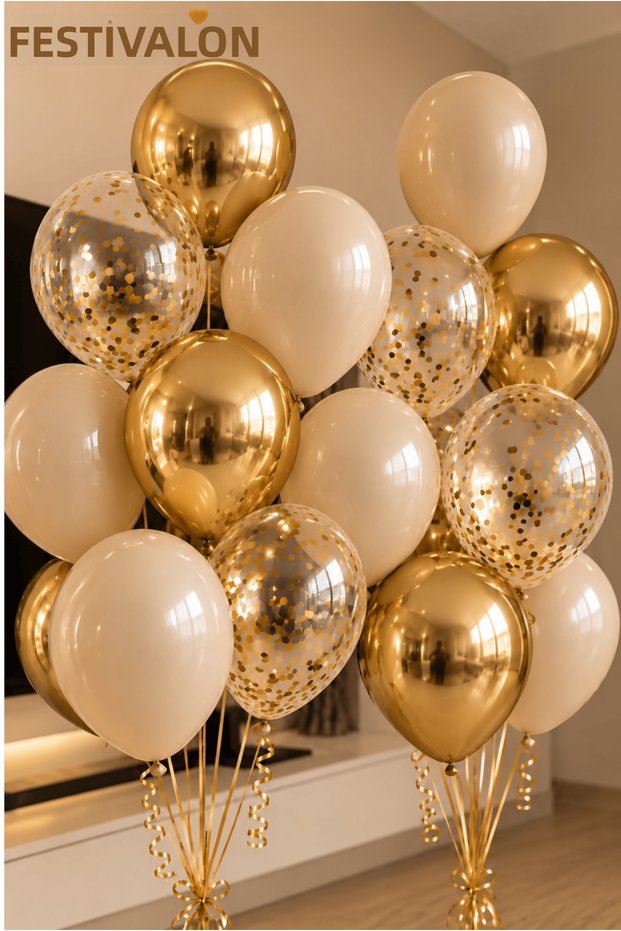 20-Piece Chrome Gold Sea Sand Transparent Gold Confetti Balloon Set for Birthday, Engagement, Wedding, Party Organization, Gold Party Decoration Balloon.