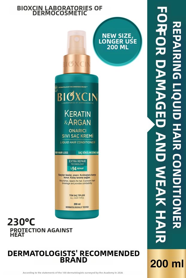 Keratin & argan repair liquid hair care cream 200 ml - for damaged and sensitive hair