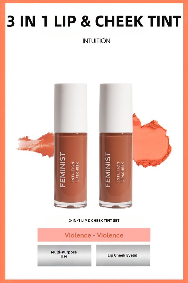 2-Piece Lip & Cheek Tint Set – Peach – 3-in-1 Shimmering, Moisturizing Set for Lips, Cheeks, and Eyes.