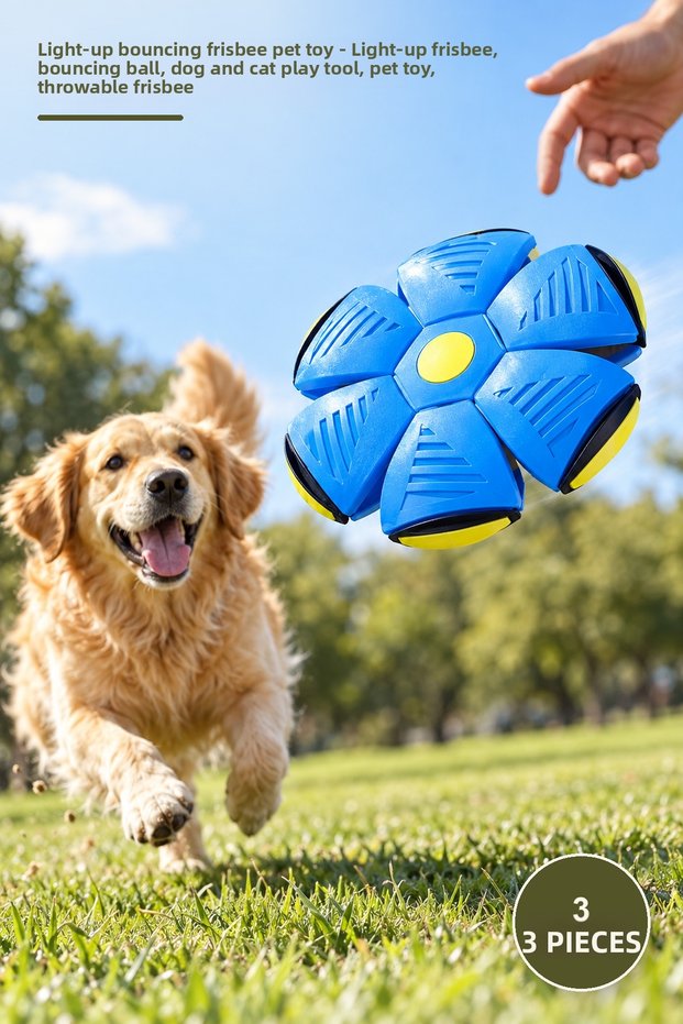 3 light-up bouncing frisbee pet balls – light-up frisbee toy, bouncing ball, dog and cat play toy, pet toy, disposable frisbee.