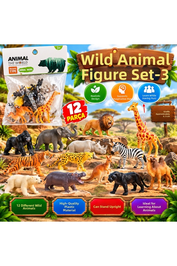 Set of 12 Wild Animal Figures in a Bag-3