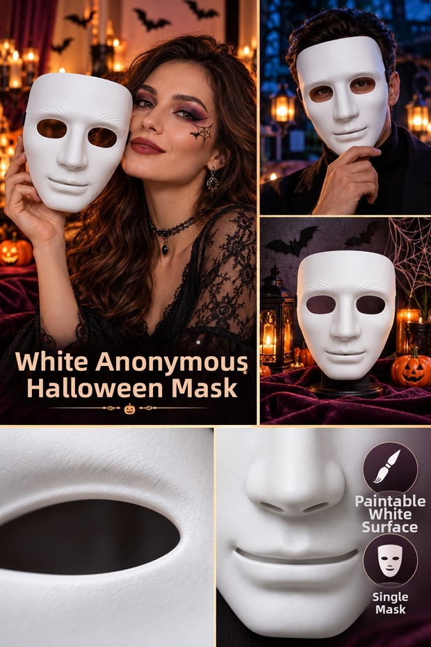Halloween Paintable White Blank Men's Face Mask—Halloween Party Costume Accessory