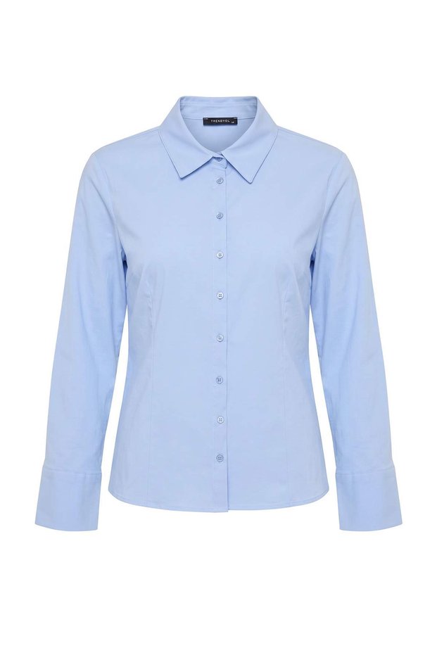 Wardrobe Essentials Blue Lightweight Waist-Fitted Cotton Woven Shirt Tbbaw26Ax00020