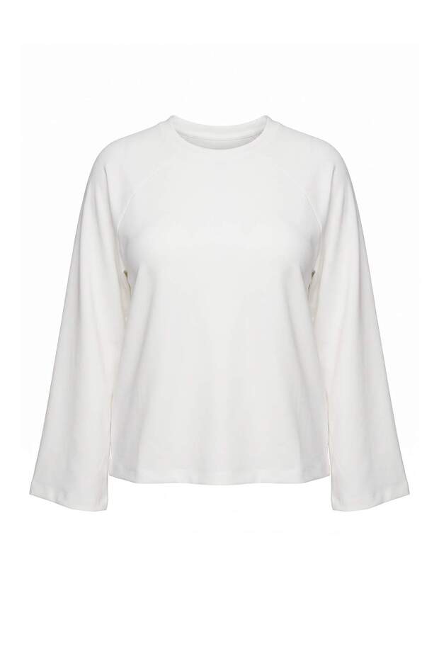 Ecru Premium Raglan Sleeve Baseball Oversize Fit Knitted Plus Size T-Shirt Tbbaw27Bf00013