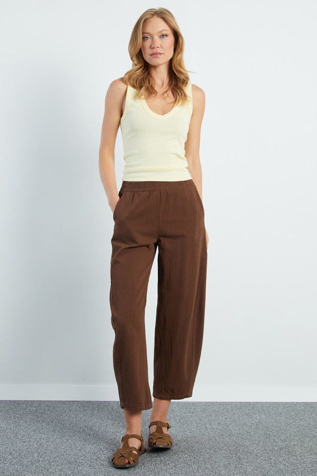 Elastic Waist Pocket Gabardine Trousers