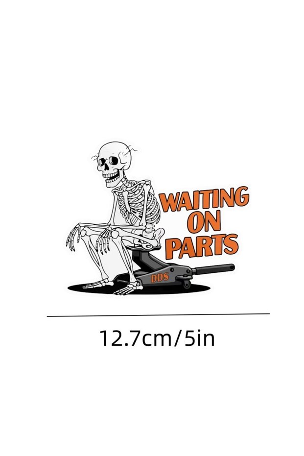 1pc Funny "Waiting for Parts" Mechanic Skull Vinyl Sticker - Self-Adhesive Car Repair Decal with Wre