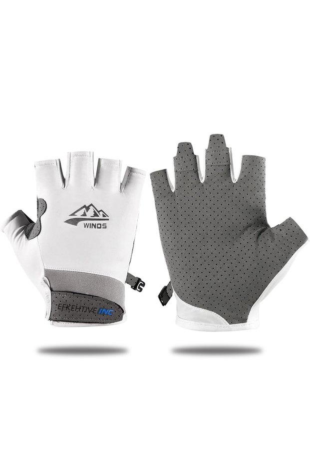 L WHITE Men Women Half Finger UV Protection Gloves,Breathable Fingerless Sports Gloves Ideal for Fis