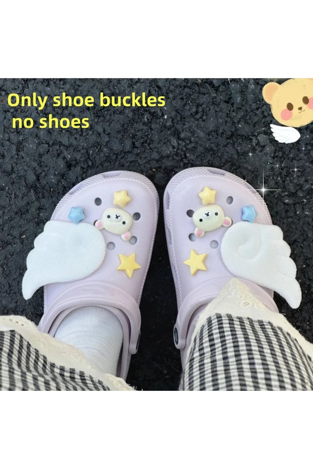 10pcs-Rilakkuma 10pcs Cartoon Rilakkuma Angel wings shoe buckle Girl removable shoe Decoration Anime