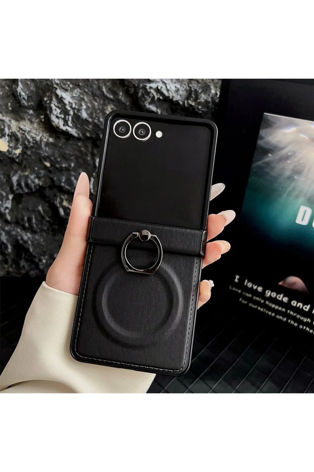 Galaxy Z Flip6 Black 360 Rotating Magnetic Ring Holder Phone Case For Samsung Z Flip 7 6 5 4 3 Flip6