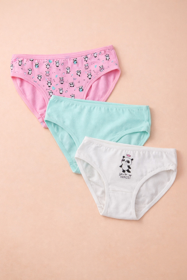 Panda Printed 3 Piece Girl's Panties