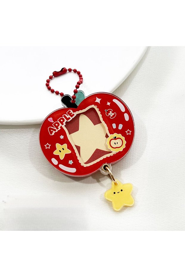 B 1pc Apple-Shaped Acrylic Slide Photo Frame Pendant,1inch Photo Storage Frame Card Holder Bag Decor