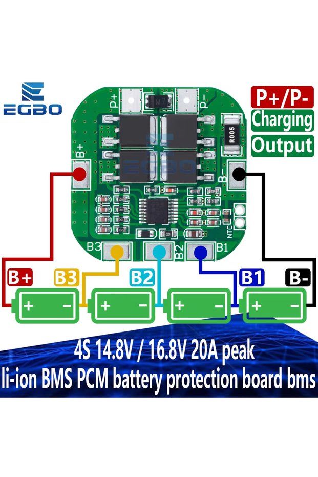 EGBO 4S 14.8V / 16.8V 20A peak li-ion 4 BMS PCM battery protection board bms pcm for lithium LicoO2