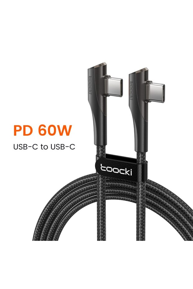 1m 60W Black PD 60W 100W USB Type C Cable 90 Degree Dual Elbow Data Cord For iPhone 15