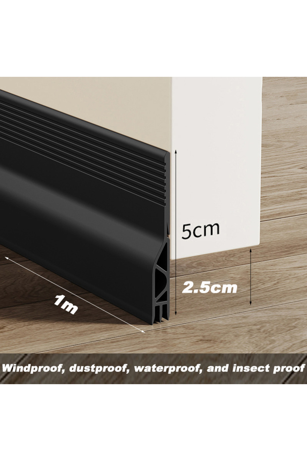 1M Black Door Bottom Sealing Strip Weatherstripping Windproof Dust Insect Prevention Self-Adhesive S