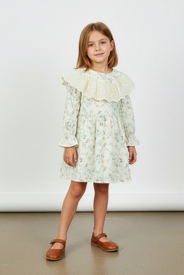 100% Cotton Floral Lace Girls' Dress