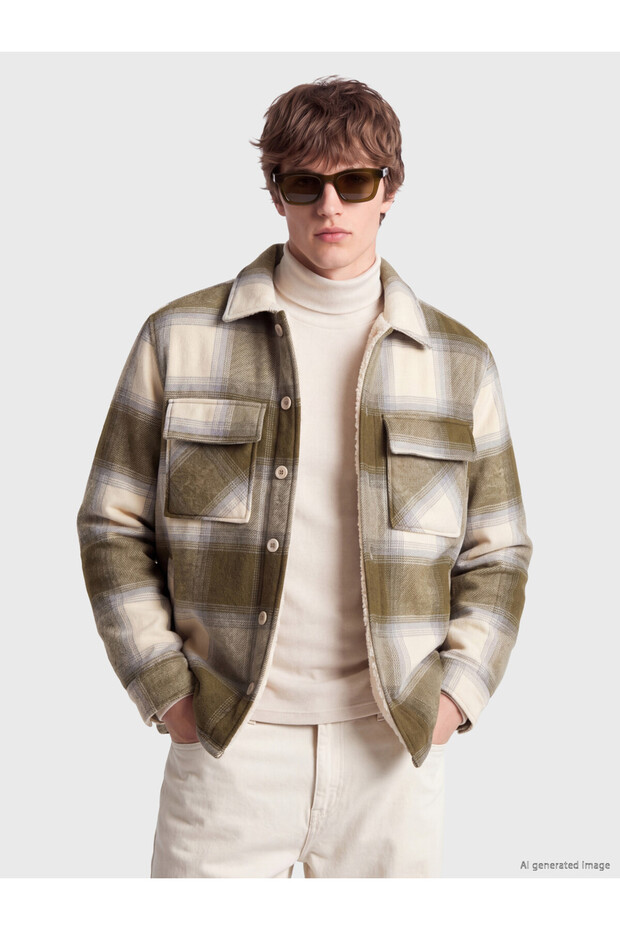 Shining Choices from Shining Store Relax Fit Checkered Embroidered Men's Shirt Jacket