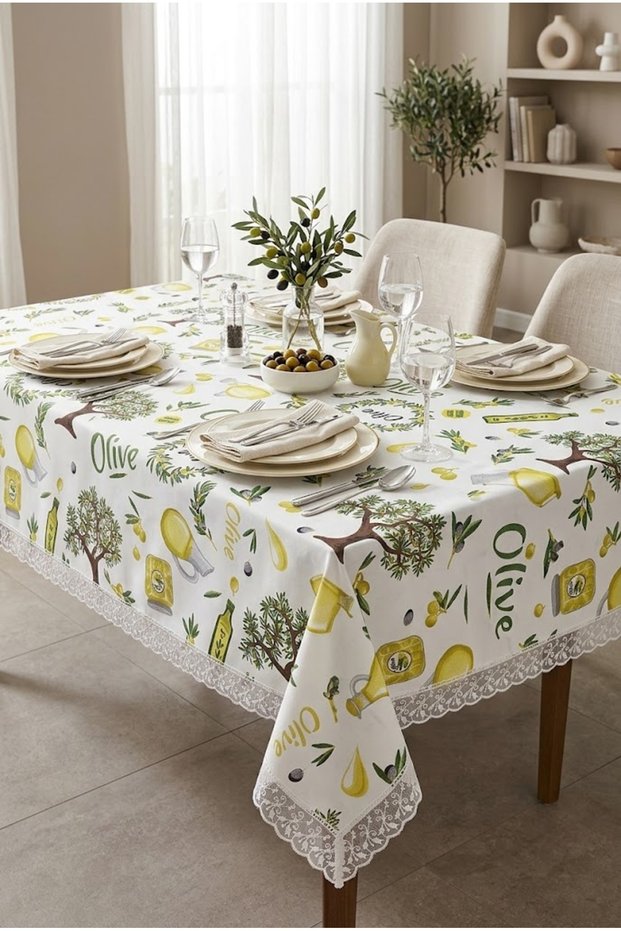 Stain-Resistant Tablecloth Rectangular Water-Repellent Lace-Up Stylish Tablecloth Kitchen Living Room Balcony Garden Tablecloth