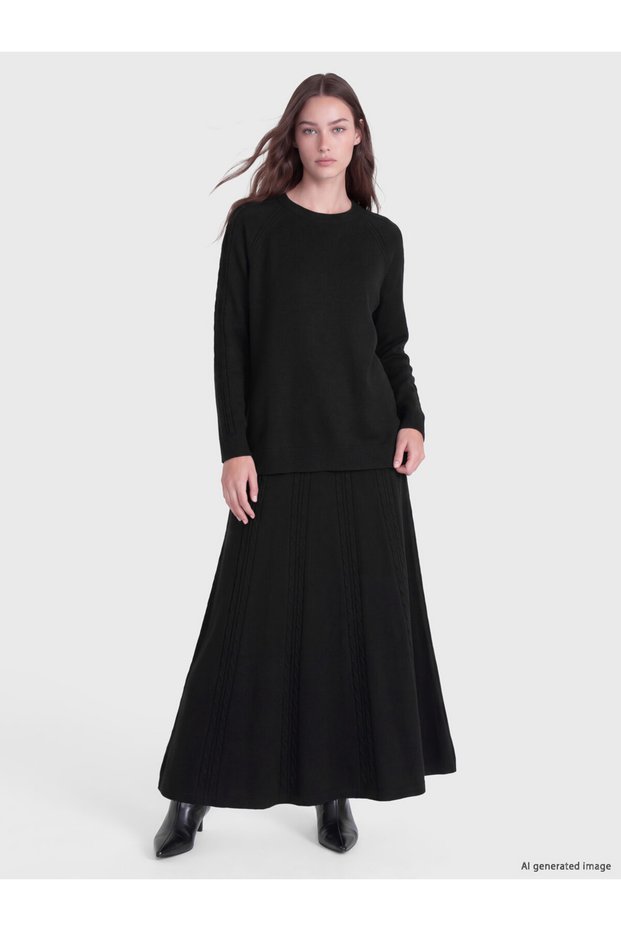 Sparkling Choices by Shining Store Waist Corded Hair Braid Embroidered Knitwear Skirt
