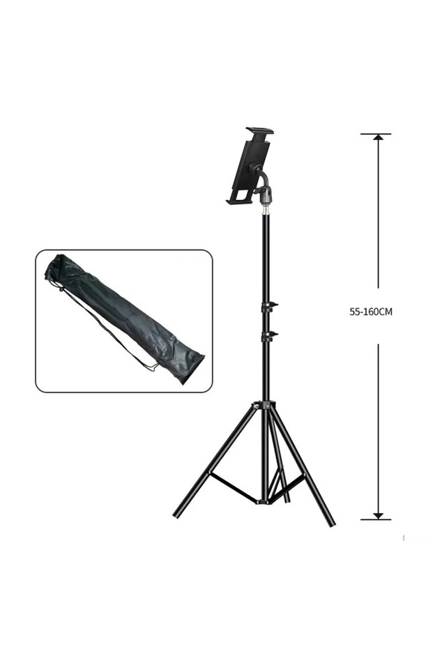 Style 1 Adjustable Tripod Tablet Floor Stand 360° Rotating Holder, 24”-65” Height for 4-14” Tablets,