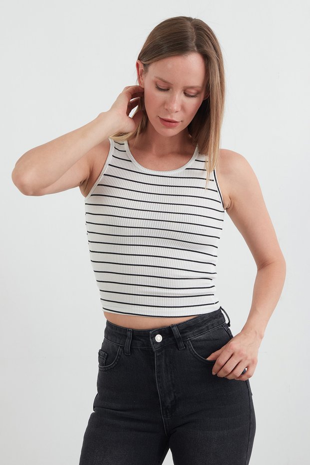 Striped Halter Neck Body with Stoppers on the Sides