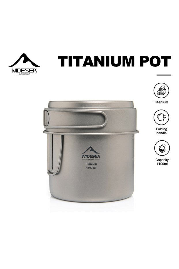 widesea WSTC-103 Widesea Ultralight Titanium Camping Pot 1100ml Foldable Handle Portable Outdoor Coo
