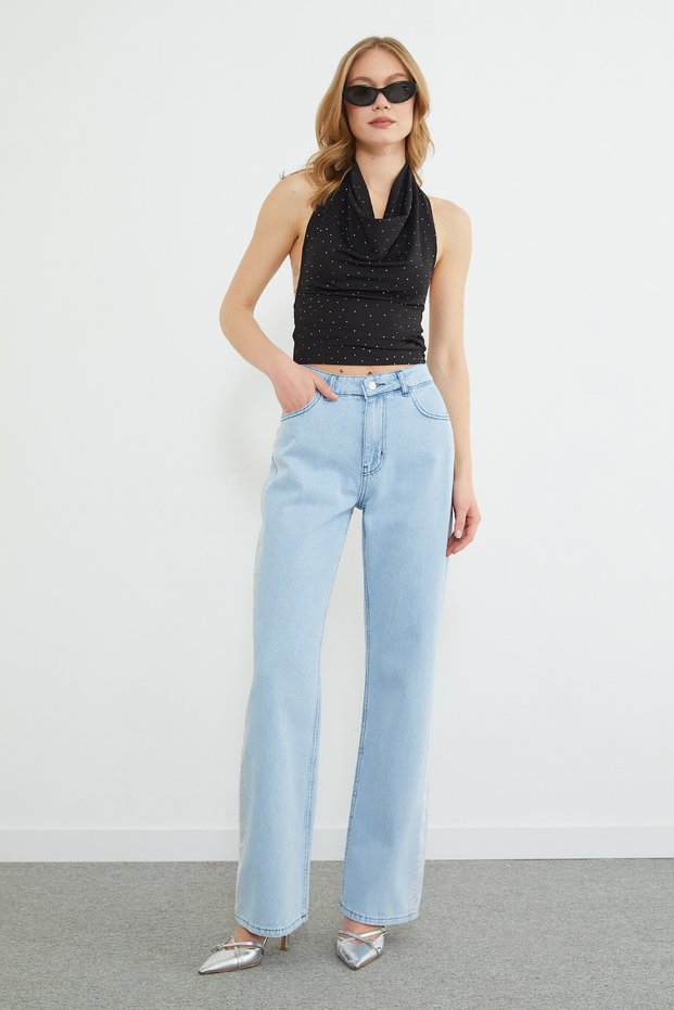 Stone Striped High Waist Jeans