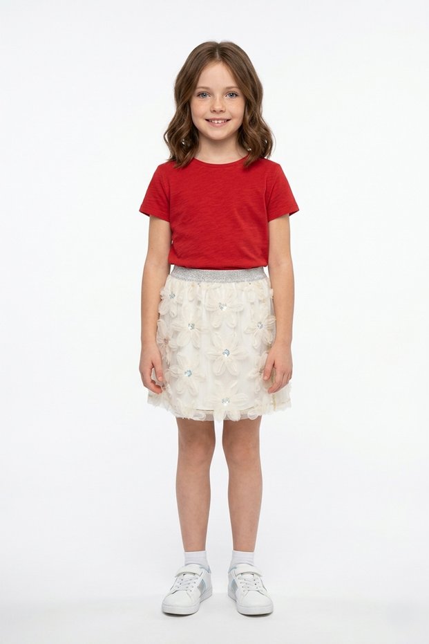 Floral Elastic Waist Glittery Girls' Skirt