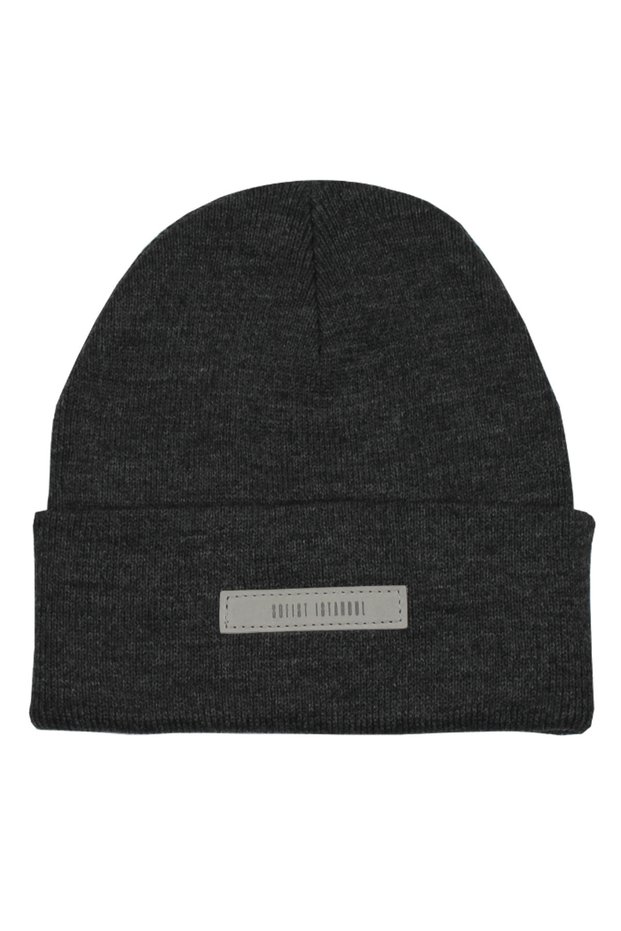 Anthracite Gray Unisex Basic Beanie Folded Anthracite Gray Rib Knit Classic Winter Beanie