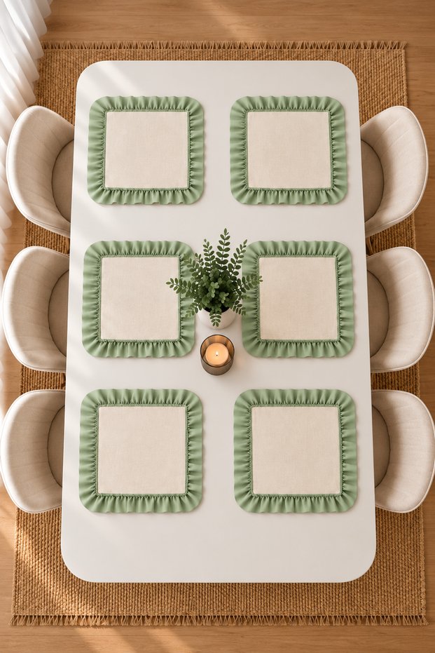 6-Piece Ruffled American Service Plate Set – Cream Color Stylish and Decorative Table Presentation Set