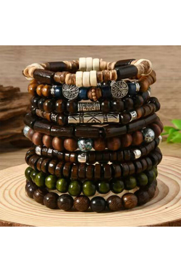 1 10pcs Bohemia Ethnic Beaded Bracelets For Men Vintage Multi Layer Wooden Beads Life Tree Beaded Br