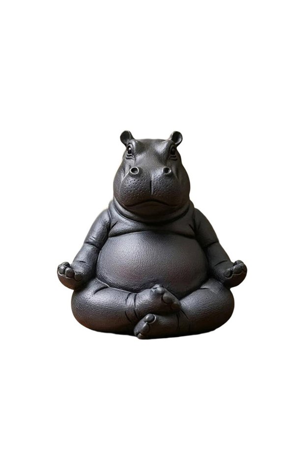 JETTING A2 Handcrafted Yoga Master Hippo Statue Resin Hippopotamus Figurine Hippo Figurine Yoga Stat