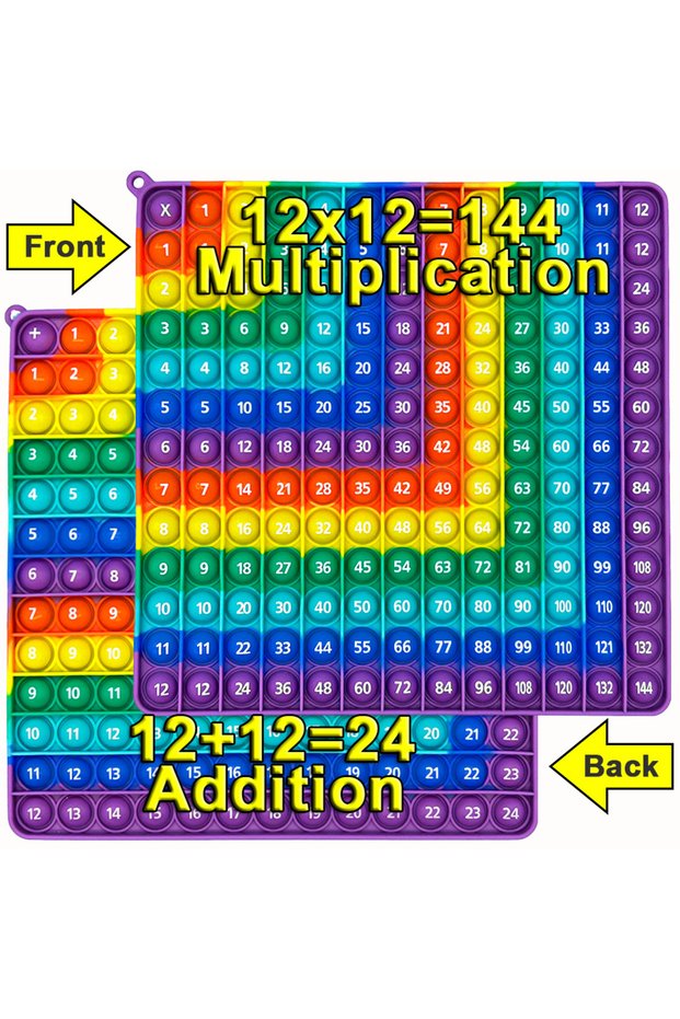 Rainbow M A - 12 R 12x12 Multiplication 12+12 Addition Push Its Bubble Fidget Toys, Right Angle Rain