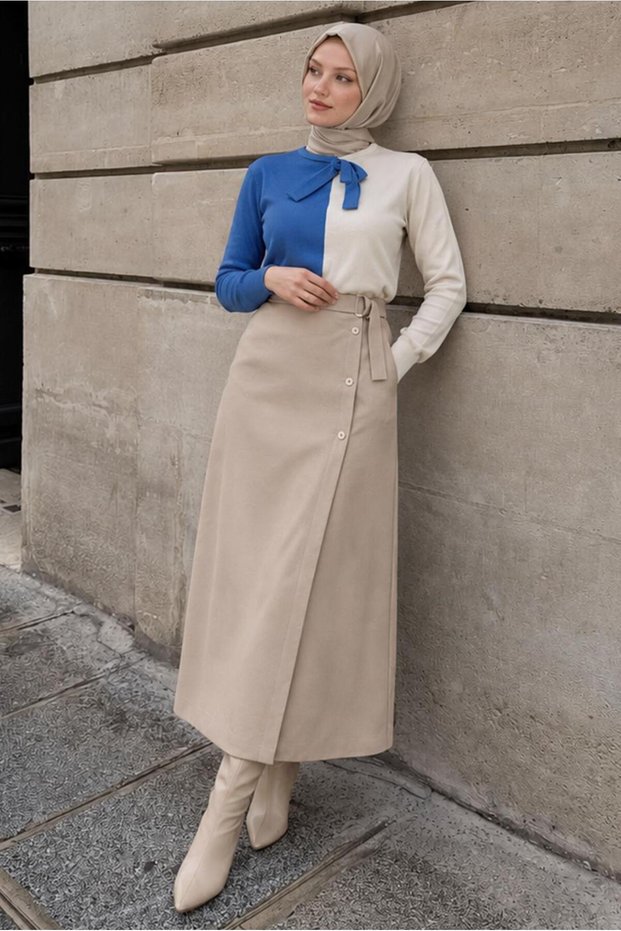 COLLAR TIE TWO COLOR KNITWEAR SWEATER 43187