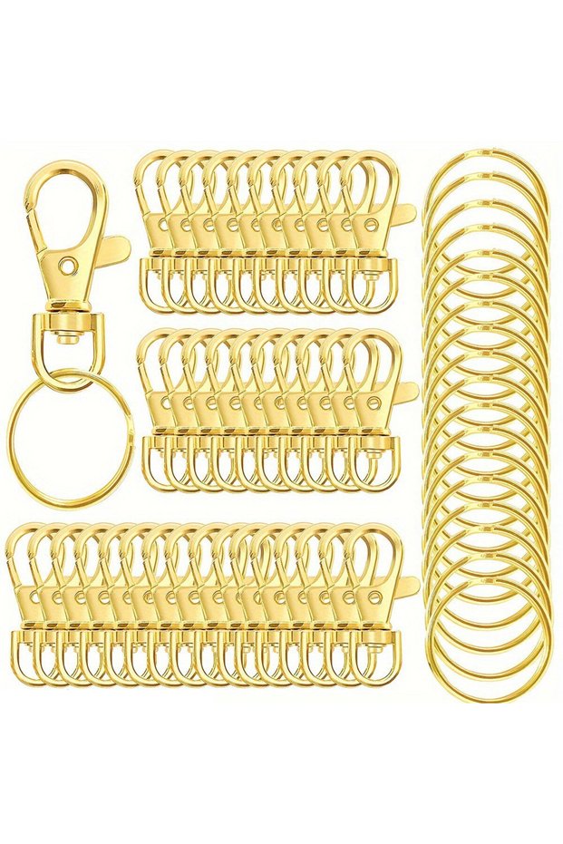 gold color 20PCS Keychain Hook with 10pcs Key Ring 10pcs Keychain Clip Hook with Flat Ring for Lanya