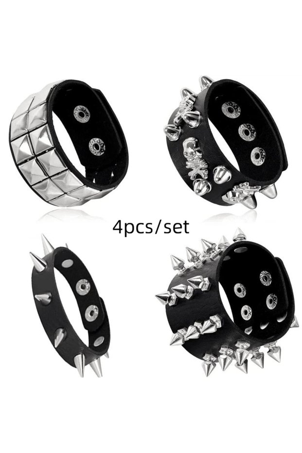 A15 Hot Sale 1 Set Punk Bracelets For Men Women Punk Gothic Spike Rivets PU Leather Bracelet Bangles
