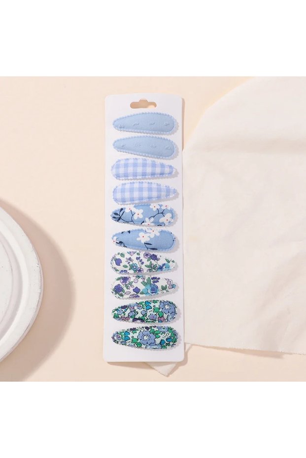 FJ3582-10M 10pcs/set Baby Kids Fresh Print Cotton Alloy Hair Clips Fabric Plaid BB Hairpins Toddler