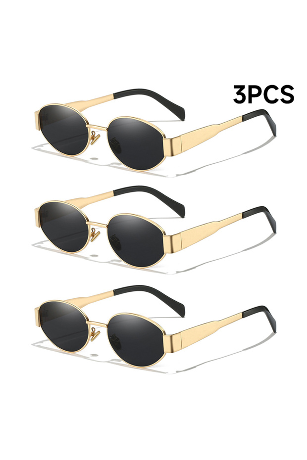 3pcs black New Sunglasses For Women And Men Sun Glasses Alloy Oval Eyewear