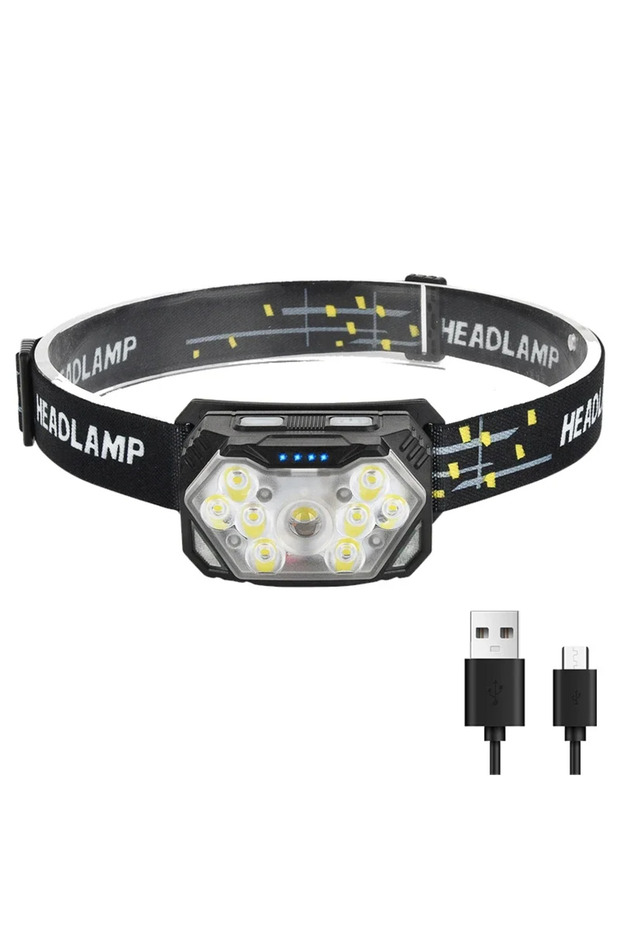 1pc 9 Led Strong Light Headlamp USB Rechageable Motion Sensor Headlight Portable Fishing