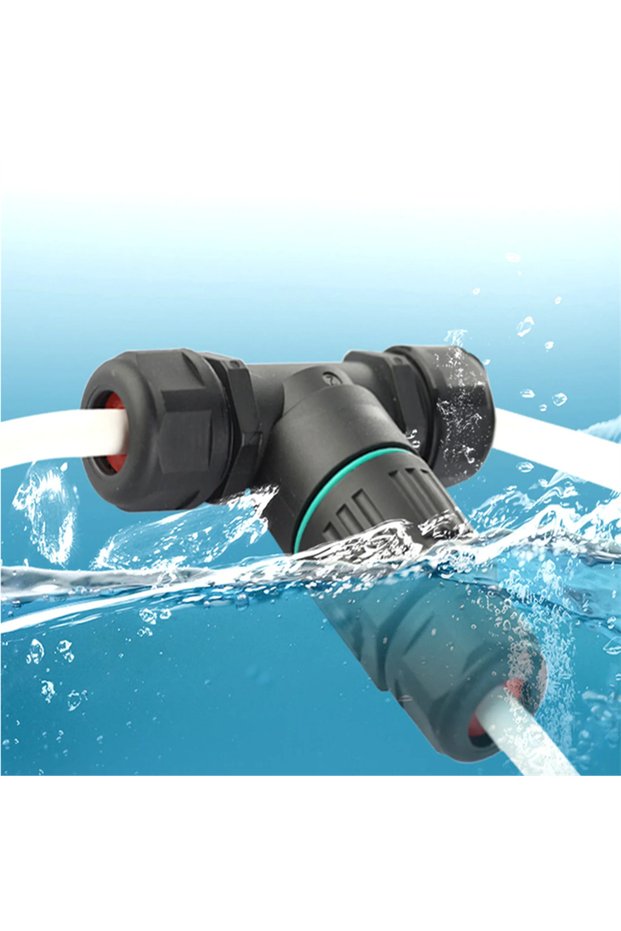 Black 3Pcs IP68 Waterproof Connector Electrical Cable 3 Way T Shape Outdoor Industrial Accessories